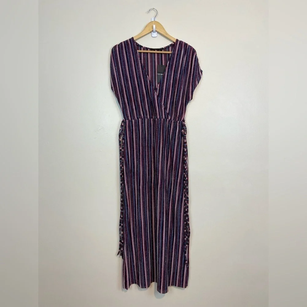 NWT Sfera Striped Metallic Midi Side Tassel Dress